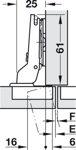 Häfele Metalla 510 Push A/SM 110° Gizli menteşe yarı C2RPG99 35 mm Hinge arm: nikel 329.17.812