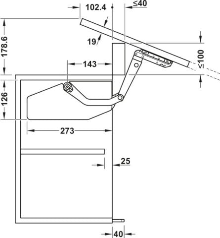 Hafele Eğimli kalkar kapak makası, Free swing push
