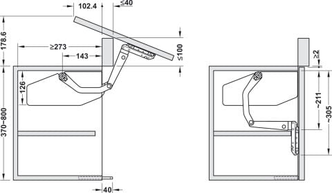 Hafele Eğimli kalkar kapak makası, Free swing push