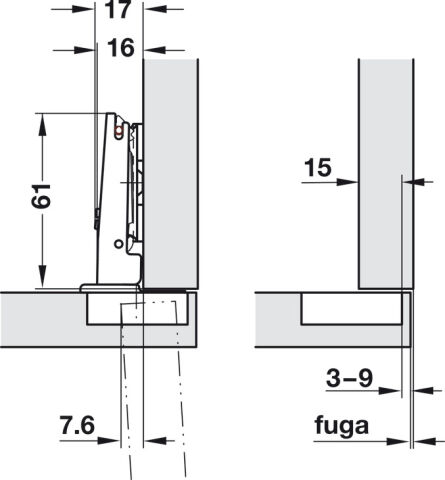 Häfele M510 Kalın kapak menteşesi yvş düz 48/6 35 mm tam bini 329.49.310