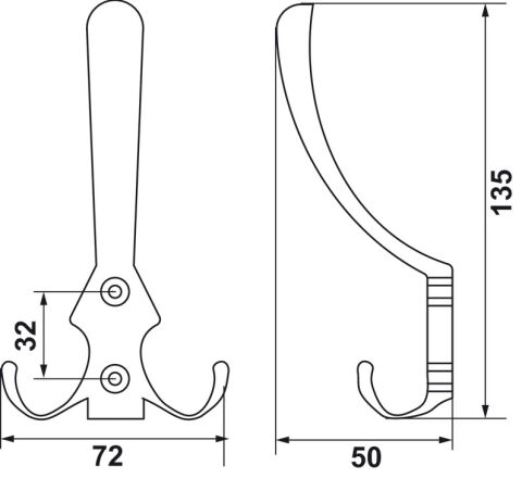 Häfele Vestiyer Askısı HUGGY İkili Zamak - 32 mm 72 mm 135 mm 845.10.005