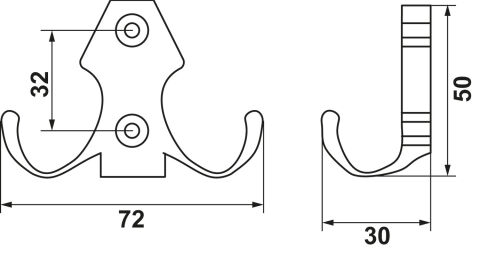 Häfele HUGGY JR Vestiyer Askısı Klasik İkili Zamak 32 mm 72 mm 50 mm Siyah Mat 845.10.012