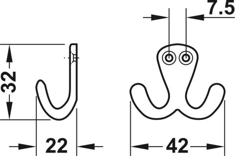 Gardırop askısı, Alüminyum, Parlak, 2 Kancalı, Hafele Deco