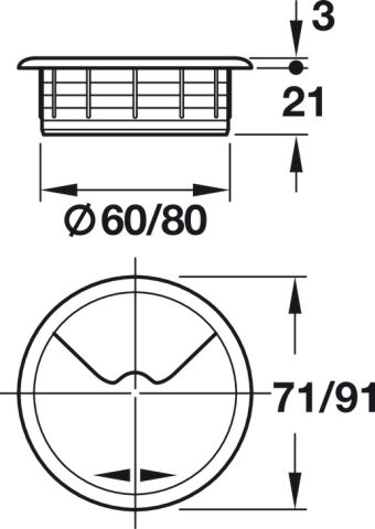 Häfele Kablo kapağı 71 veya 91 mm - 60 mm Beyaz 428.96.702