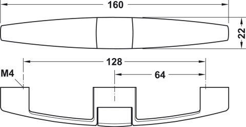 Hafele Basmalı düğme kolu, Cara-Latch, uzunluk 160 mm
