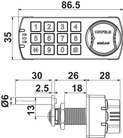 Häfele Rakam Kombinasyonlu Kilit Mini Lock Merkezi Yüzeye Montaj 225.12.352