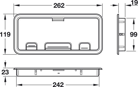 Häfele Kablo kılavuzu dikdörtgen 3 kayar kablo barelli 262x119 mm 242 mm 429.99.270