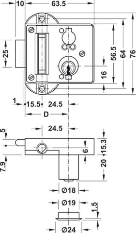 Häfele Symo FM Plus İspanyolet Kilidi sabit plaka Farklı anahtarlı 18 mm Sağ 225.25.700