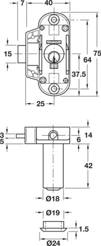 Häfele Symo FM Plus İspanyolet Kilidi sabit plaka Farklı anahtarlı 18 mm Sağ 225.25.700