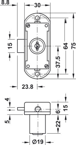 Häfele İspanyolet kilit Econo plaka silindirli seren Farklı anahtarlı 19 mm 225.65.633