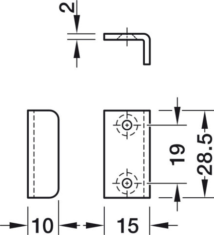 Häfele Symo EC Açılı kilit karşılığı vidalanarak montaj 15 mm 28,50 mm Nikel kaplama Mat 233.42.790