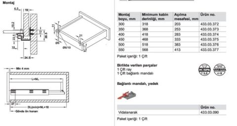 Häfele MATRIX UM A25 Gizli ray tek a.bas-aç 300 433.03.372