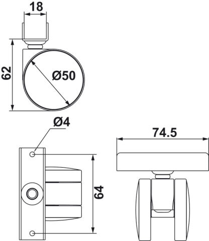Häfele ROLLER04 - İkiz Tekerlek 50 mm 62 mm Siyah Mat Plakalı 660.03.320