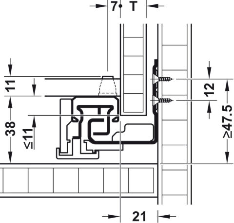 Häfele Matrix Runner UM A 30 Gizli ray tam açılımlı en A30 Synchro 350 mm mandallı montaj 433.03.652