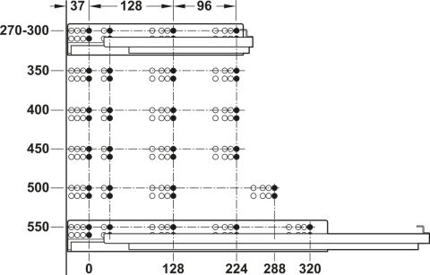 Häfele Matrix Runner UM A 30 Gizli ray tam açılımlı en A30 Synchro 400 mm mandallı montaj 433.03.653