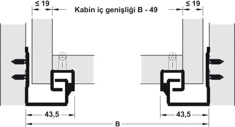 Häfele POW Gizli Ray Yavaşlatıcılı Mandallı Tek Açılım Max. çekmece genişliği = 300 mm 433.03.932