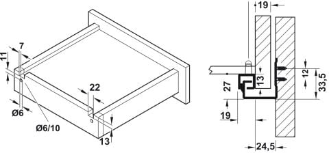 Häfele POW Gizli Ray Yavaşlatıcılı Mandallı Tek Açılım Max. çekmece genişliği = 300 mm 433.03.932