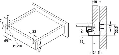 Häfele POW Gizli Ray Yavaşlatıcılı Mandallı Tek Açılım Max. çekmece genişliği = 350 mm 433.03.933
