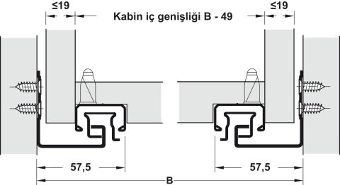 Häfele POW Gizli Ray Yavaşlatıcılı Mandallı Tam Açılım Max. çekmece genişliği = 550 mm 433.03.957
