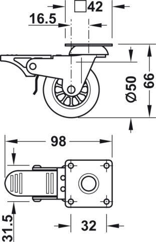 Häfele Mobilya tekerleği Yük taşıma kapasitesi 25 kg 50 mm 661.39.961