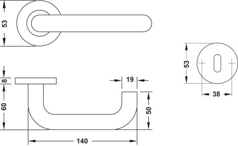 Häfele ROLAND-M Kapı Kolu Seti Paslanmaz Çelik 304 53 mm Paslanmaz çelik renkli Mat 902.99.582