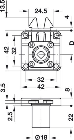 Häfele Stor kilidi Symo seren mesafesi 24 5 mm 18 mm Nikel kaplama 232.30.620