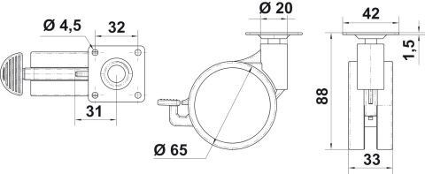 Häfele FUN - Mobilya Tekerleği 75 mm 108 mm Açık Gri Plakalı 661.40.537