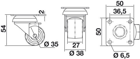 Häfele PESANTE - Mobilya Tekerleği 35 mm 54 mm Turuncu Plakalı 661.40.933