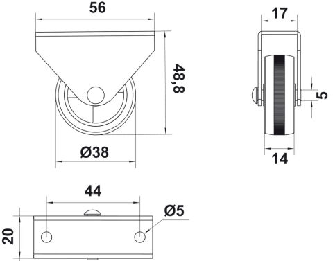 Häfele COSA - Mobilya Tekerleği 38 mm 48 mm Siyah Mat Plakalı 663.08.940