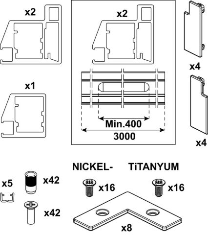 Häfele Alüminyum Çerçeveli Katlanır Kapak Profil Seti ≤50 kg Gri 408.46.033