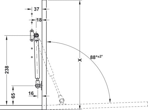 Häfele Kalkar kapak Gaz doldurulmuş piston kolu ahşap 300–600 mm 235 mm 365.01.901