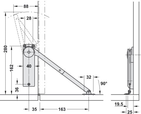 Häfele Kalkar kapak ahşap kapaklar için geri kontrollü 300–600 mm sağ 365.30.345