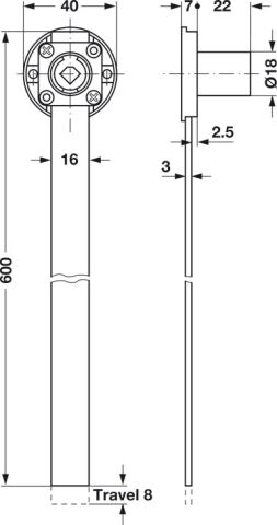Häfele Symo EC Merkezi kilit sistemi kilitleme çubuğu 18 mm 600 mm Kilit: Nikel kaplama 237.48.600