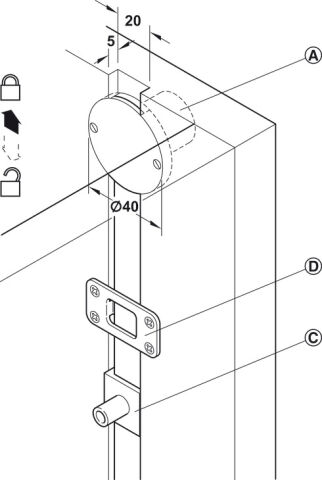 Häfele Symo EC Merkezi kilit sistemi kilitleme çubuğu 18 mm 600 mm Kilit: Nikel kaplama 237.48.600