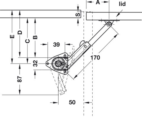 Häfele Kalkar kapak mafsallı ahşap kapaklar 300–450 mm ≤2,85 kg 170 mm sağ 365.31.610