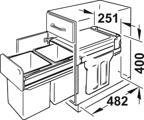 Häfele Çöp Kutuları 2 x 15 litre Hailo Tandem 3666-10 251x482x400 mm 3666101 502.70.252