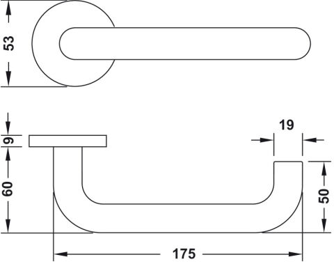 Häfele ROLAND-LONG Kapı Kolu Kilitleme Rozetsiz 53 mm Paslanmaz çelik renkli Mat 903.23.280