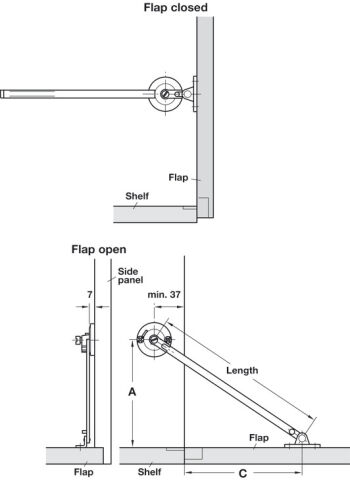 Häfele Kalkar kapak fren mekanizmalı ahşap kapaklar ≥190 mm 225 mm 226 mm 365.75.710