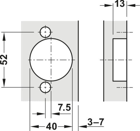 Gizli menteşe, Hafele Metalla 310 A/SM 95°, gömme montajı