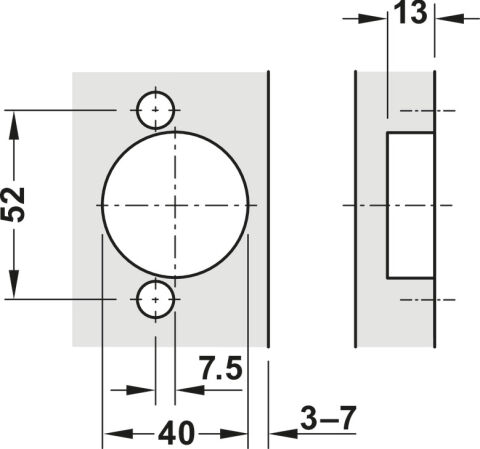 Gizli menteşe, Hafele Metalla 310 A/SM 95°, gömme montajı