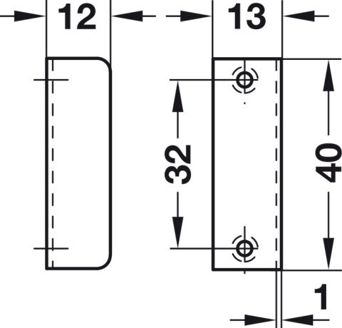 Häfele Symo LA Açılı kilit karşılığı vidalanarak montaj 13 mm 40 mm Nikel kaplama 239.41.013