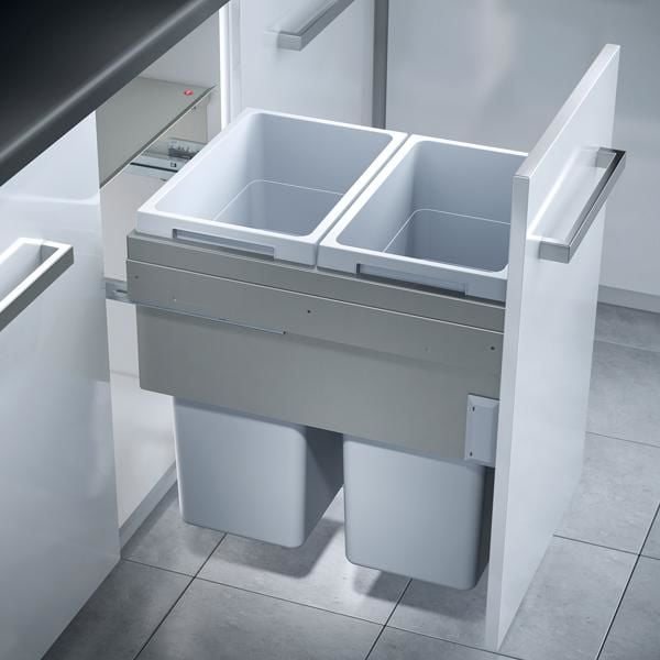 Hafele EURO CARGO DOUBLE Raylı Çöp Kutusu Gri 76lt