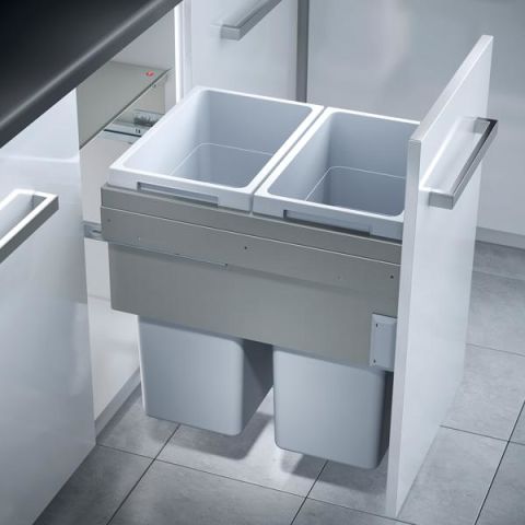 Hafele EURO CARGO DOUBLE Raylı Çöp Kutusu Gri 76lt