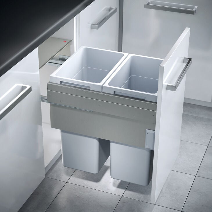 Häfele İki bölmeli çöp kutusu 2 x 38 litre Hailo 3619471 Açık gri 503.70.532
