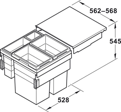 Häfele Dört kutulu çöp ayırıcı 2 x 38 1 x 12 ve 1 x 2 3619621 503.70.555
