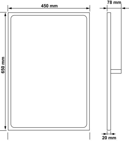 Häfele VITALEASE - Mafsallı Ayna 450x650x8 mm Duvara monte, 580.90.110