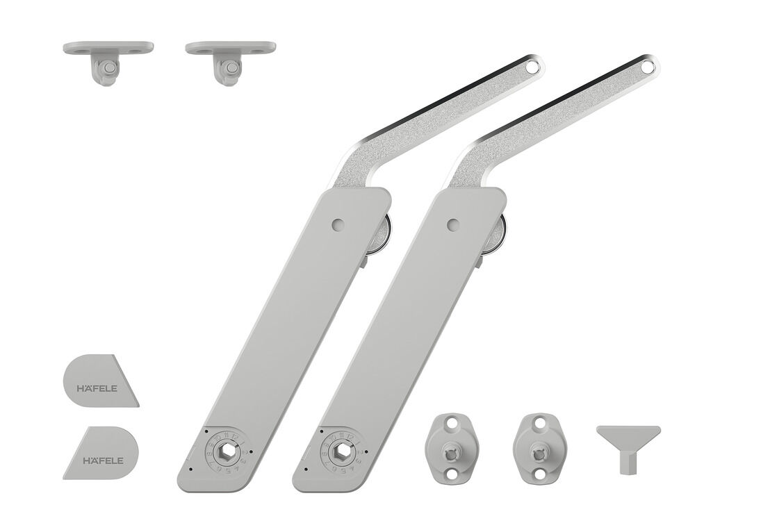 Häfele Free kapak H 1.5 – metal Kalkar kapak makası 275–600 mm ≤21,8 kg iki taraflı 372.28.500