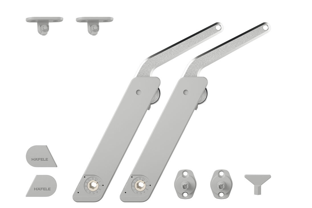 Häfele Free kapak H 1.5 – metal Kalkar kapak makası B 275–600 mm ≤21,8 kg iki taraflı 372.28.510