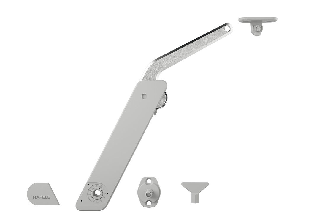 Häfele Free kapak H 1.5 – metal Kalkar kapak makası 275–600 mm ≤10,9 kg Gri sol 372.28.601