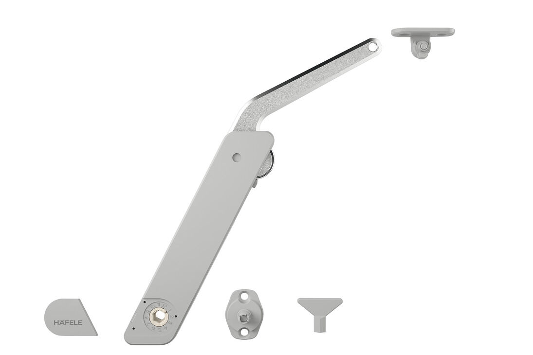 Häfele Free kapak H 1.5 – metal Kalkar kapak makası B 275–600 mm ≤10,9 kg Gri sol 372.28.611